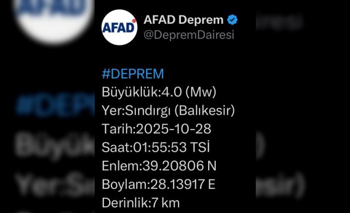 Balıkesir’de 4 büyüklüğünde deprem