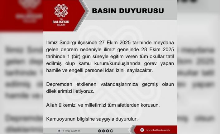 Balıkesir’de okullar deprem nedeniyle 1 gün tatil edildi