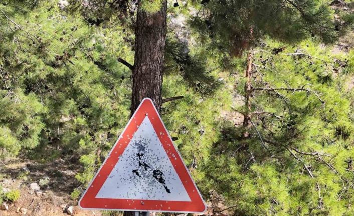 Bozyazı yayla yolunda trafik levhalarına kurşunlu saldırı