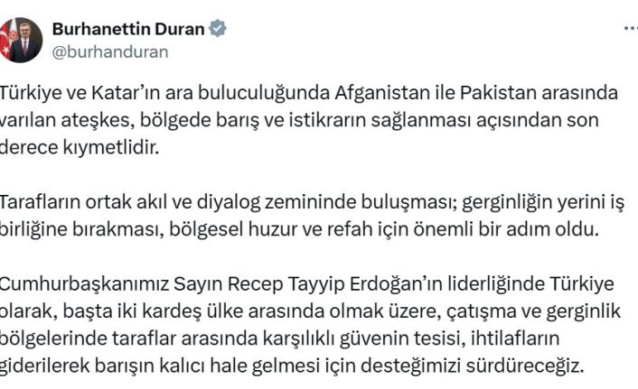 Burhanettin Duran’dan Afganistan-Pakistan ateşkesi açıklaması