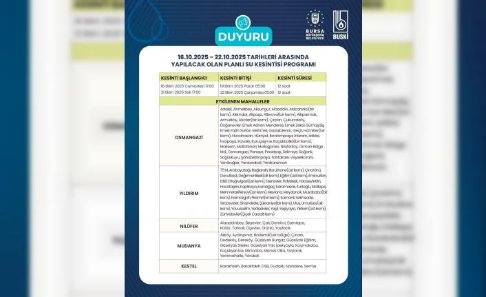 Bursa’daki su kesintilerinin tarihi belli oldu