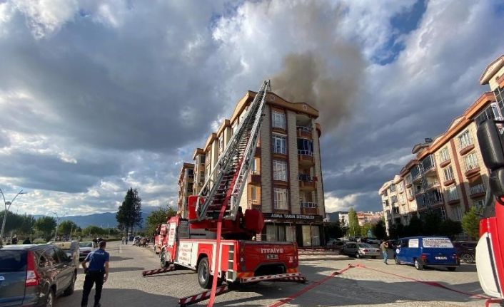 Edremit’te apartmanın çatısında yangın çıktı