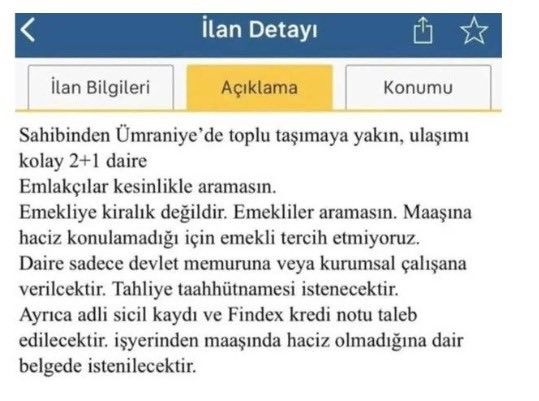 "Emekliye kiralık değildir" başlıklı ilan veren emlak şirketine idari para cezası uygulandı