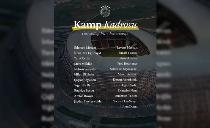 Fenerbahçe’nin Gaziantep FK maçı kamp kadrosu belli oldu