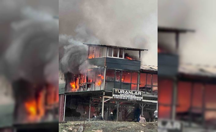 Kocaeli’de çıkan yangında 2 katlı konteyner küle döndü