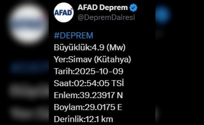 Kütahya’da 4.9 büyüklüğünde deprem