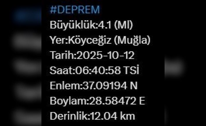 Muğla’da 4.1 büyüklüğünde deprem