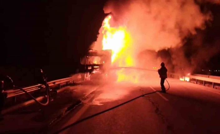 Seyir halindeki tır alevlere teslim oldu