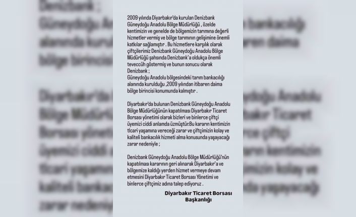 Ticaret Borsasından özel bankanın bölge müdürlüğünün kapatılması kararının geri alınması talebi