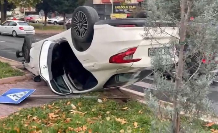 Zincirleme kazaya karışan otomobil takla attı: 1 yaralı