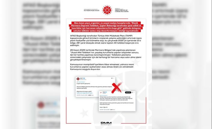 Dezenformasyonla Mücadele Merkezi’nden ‘Büyük Marmara Depremi Tatbikatı İçişleri Bakanlığı tarafından iptal edildi’ iddialarına yalanlama