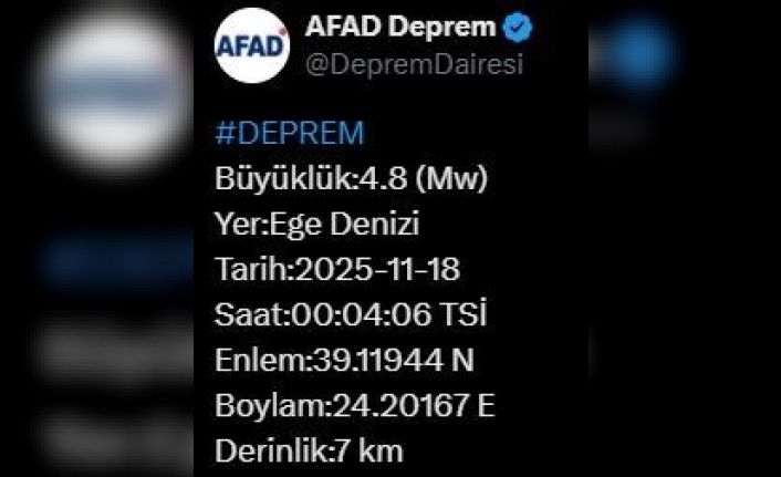 Ege Denizi’nde 4.8 büyüklüğünde deprem