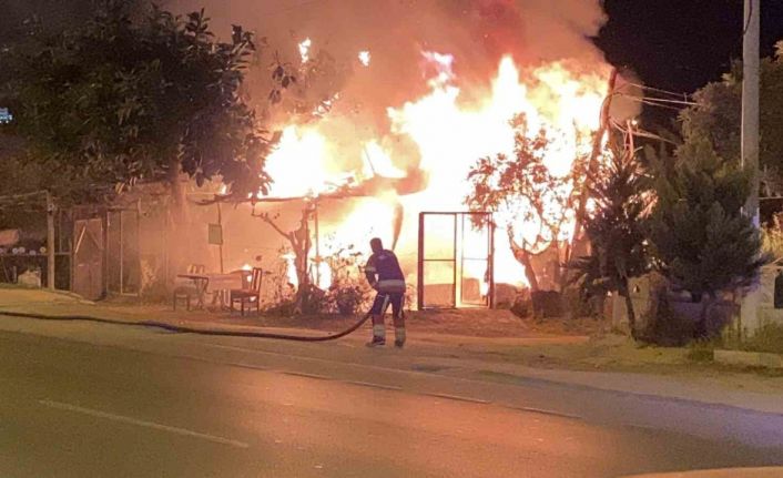 Hobi bahçesindeki baraka alev alev yandı