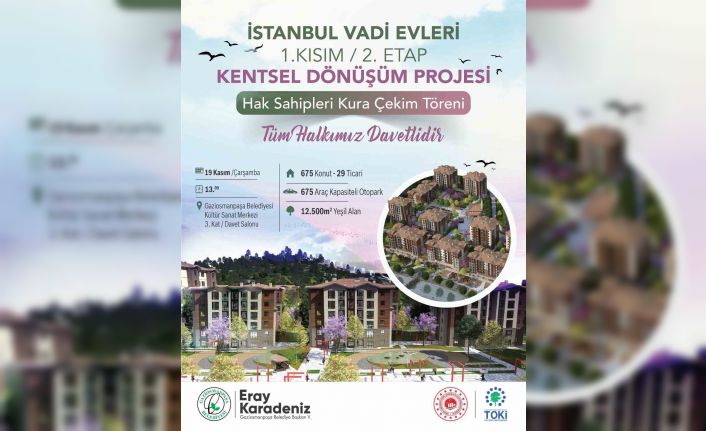 İstanbul Vadi Evleri 1. Kısım 2. Etap Kentsel Dönüşüm Projesi’nin kura çekimi düzenlenecek
