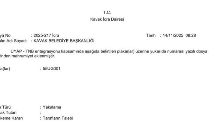 Kavak Belediyesi’nin makam aracına haciz ve yakalama kararı