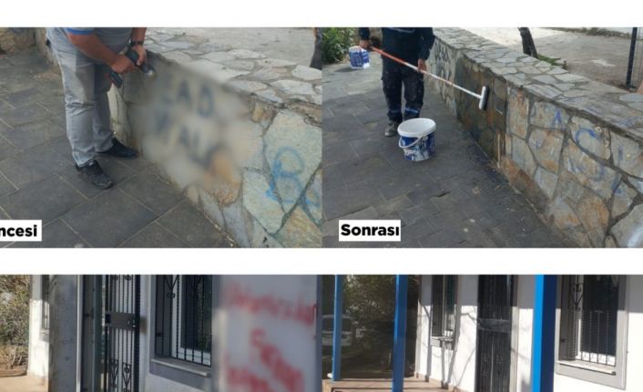 Kent estetiğini bozan yazılar ve resimler belediye ekiplerince temizleniyor