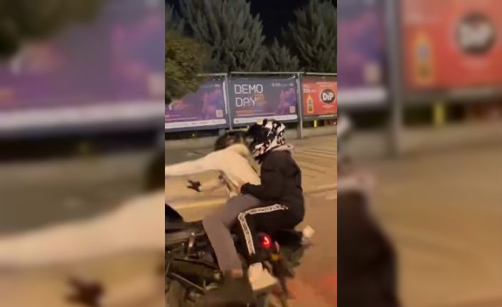 Motosikletiyle ön kaldırdı, kayarak böyle düştü