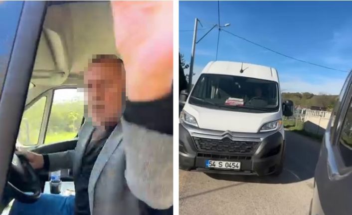 Öğrenci dolu okul servisi şoförünün, trafikte bıçaklı tehdit iddiası