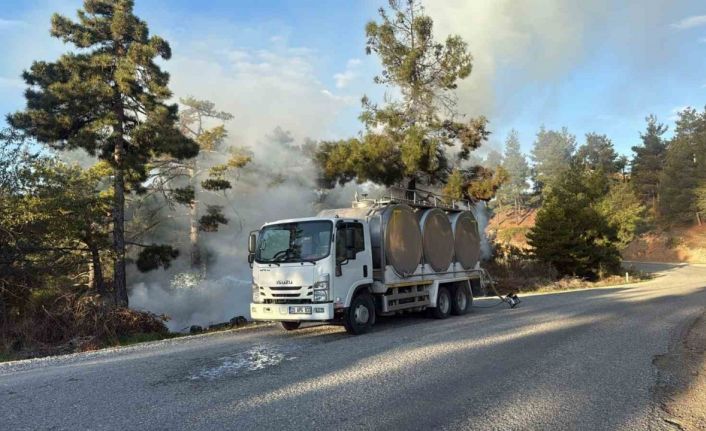 Orman yangınında alevlere sütle müdahale etti