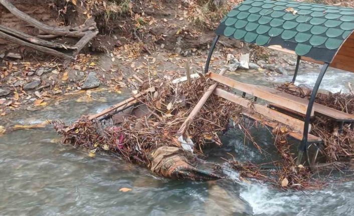 Palu’da Teke Deresi taştı: banklar sürüklendi