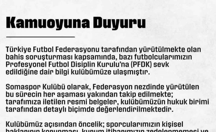 Somaspor’dan, PFDK’ya sevk edilen futbolcularıyla ilgili açıklama