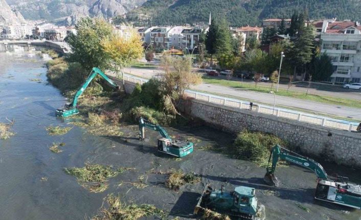 Yeşilırmak Nehri’nde 6 iş makinesiyle temizlik çalışması