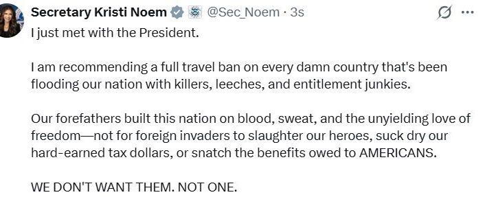 ABD İç Güvenlik Bakanı Kristi Noem’den ABD’ye seyahat yasağı önerisi