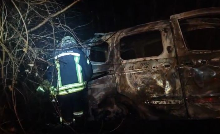 Ağaca çarpan araç alev alev yandı