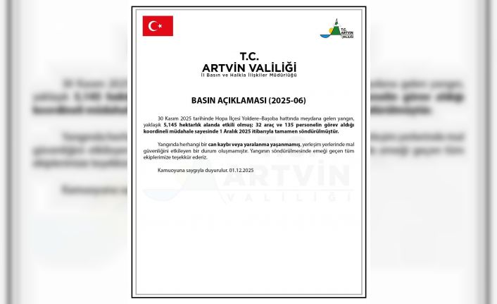 Artvin Valiliği: "Hopa’daki orman yangını tamamen söndürüldü"
