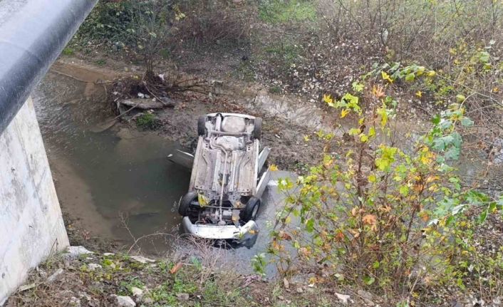 Dereye uçan otomobilin sürücüsü yaralandı