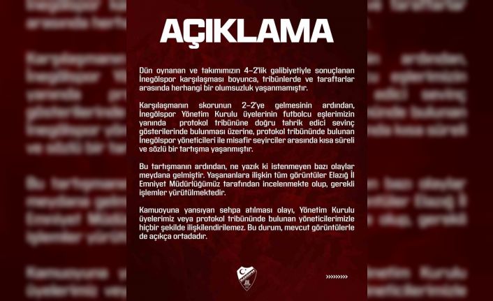 Elazığspor’dan olaylara ilişkin açıklama