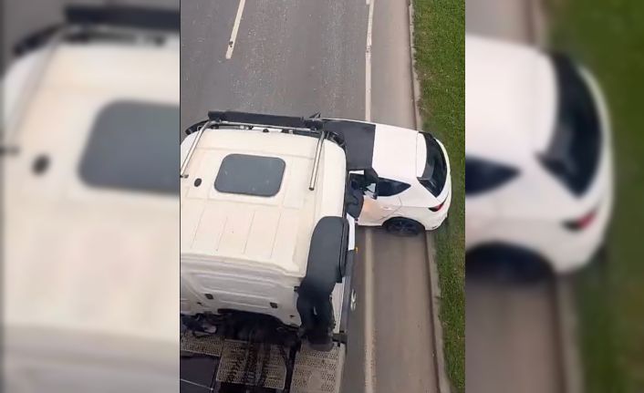 Hafriyat kamyonu, önüne aldığı otomobili 100 metre sürükledi