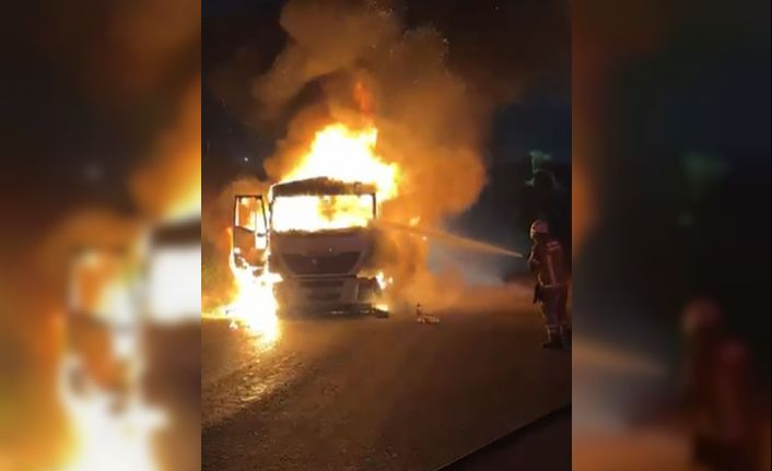 İzmir’de kömür yüklü tır alev aldı