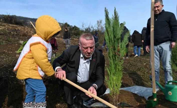Karacabey’de yangın sonrası ilk fidanlar toprakla buluştu