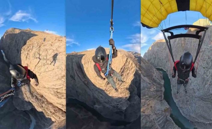 Karanlık Kanyon’da base jump atlayışı nefes kesti