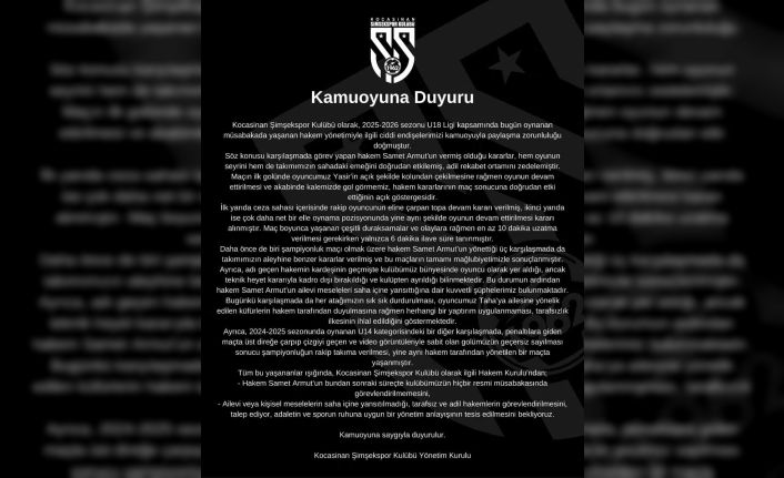 Kocasinan Şimşekspor’dan sert açıklama: "Bu hakemi maçlarımıza istemiyoruz"