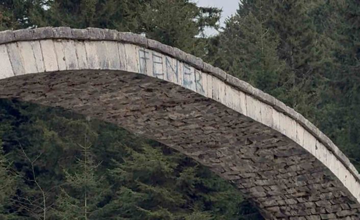 Rize’de tarihi kemer köprüye sprey boya ile zarar verildi