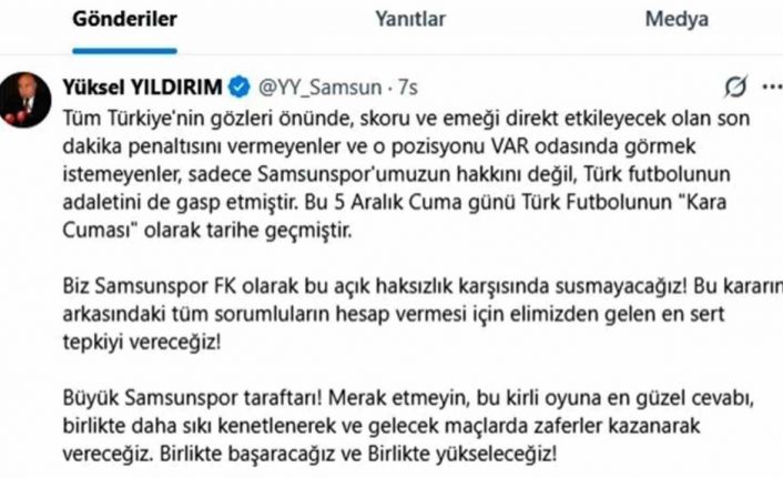 Yüksel Yıldırım: "Samsunspor asla kimseye diz çökmez ve çökmeyecek"