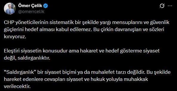 AK Parti Sözcüsü Çelik’ten CHP’ye tepki: "Hakaret ve hedef gösterme siyaset değil, saldırganlıktır"