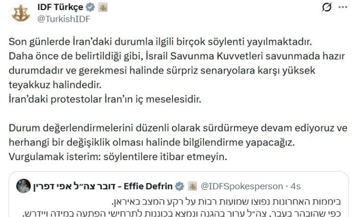 İsrail ordusundan İran açıklaması: "Sürpriz senaryolara karşı yüksek teyakkuz halindeyiz"