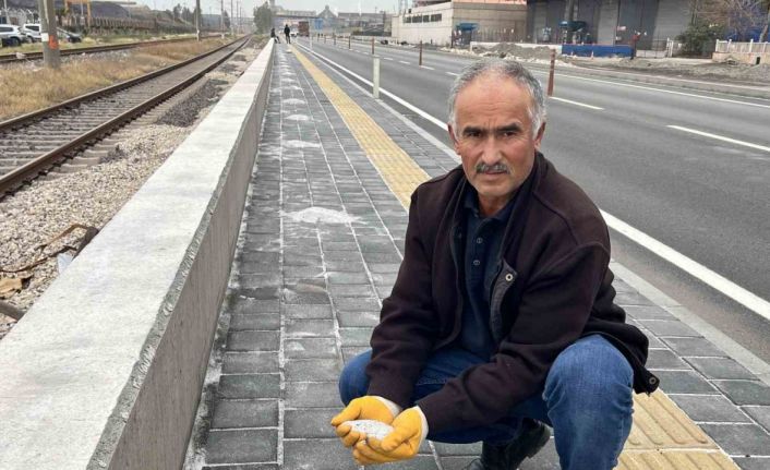 Karayolunun kenarında beyaz örtü oluşturan tırlardan dökülen gübreler, fırçalarla toplanarak bahçelerde değerlendiriliyor