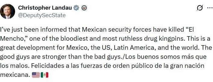 ABD’den Meksika’daki kartel operasyonu hakkında açıklama: "El Mencho’nun öldürülmesi harika bir gelişme"