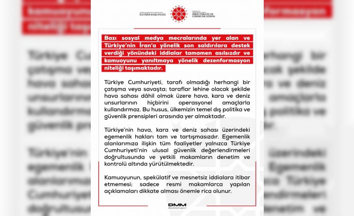 DMM: "Türkiye’nin İran’a yönelik son saldırılara destek verdiği yönündeki iddialar tamamen asılsızdır"