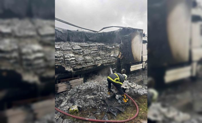 Hamsi yüklü tır alevlere teslim oldu: Dorse kullanılamaz hale geldi