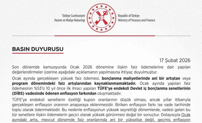 Hazine ve Maliye Bakanlığı: "Enflasyonun yüksek seyrettiği dönemlerde ödemelerin geçici olarak yüksek görünmesi doğal bir sonuçtur"