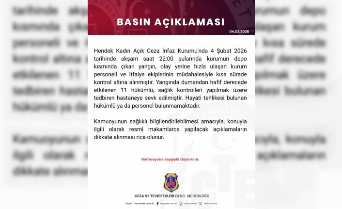 Hendek Kadın Açık Ceza İnfaz Kurumu’nda yangın: 11 hükümlü hafif yaralı