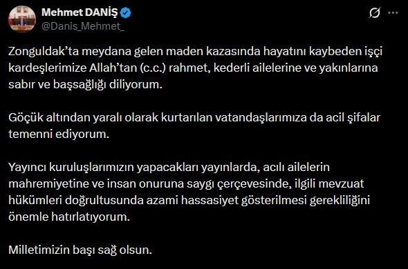 RTÜK Başkanı Daniş’ten Zonguldak’ta meydana gelen maden kazası için yayıncı kuruluşlara uyarı