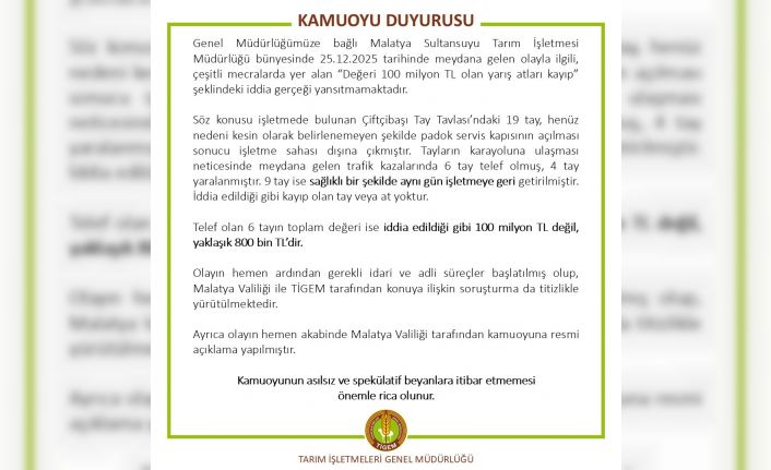 TİGEM’den ’değeri 100 milyon lira olan yarış atları kayıp’ iddialarına yalanlama