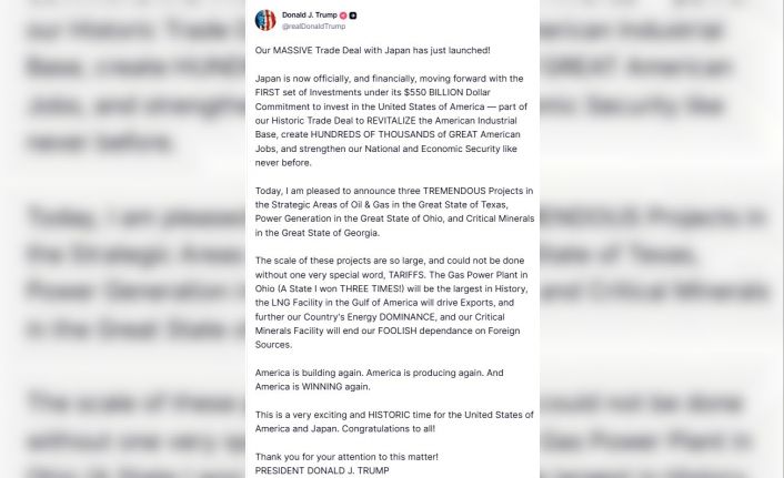 Trump, Japonya’nın 550 milyar dolarlık yatırım taahhüdü kapsamındaki ilk projeleri duyurdu