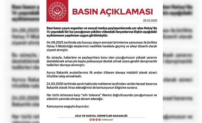 14 yaşındaki kız çocuğunun taciz iddialarına verilen beraat kararına Bakanlık itiraz edecek